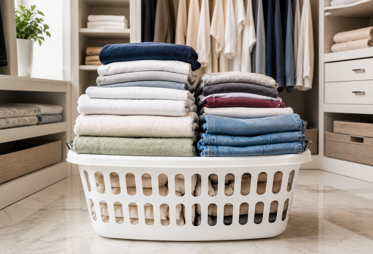 Laundry after — neatly washed and folded in a basket